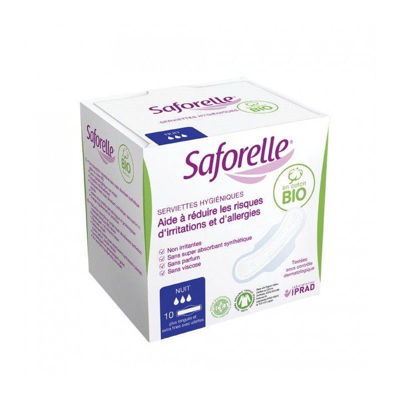 Saforelle - Serviettes hygiéniques Nuit en Coton Bio (x10) Saforelle - 1