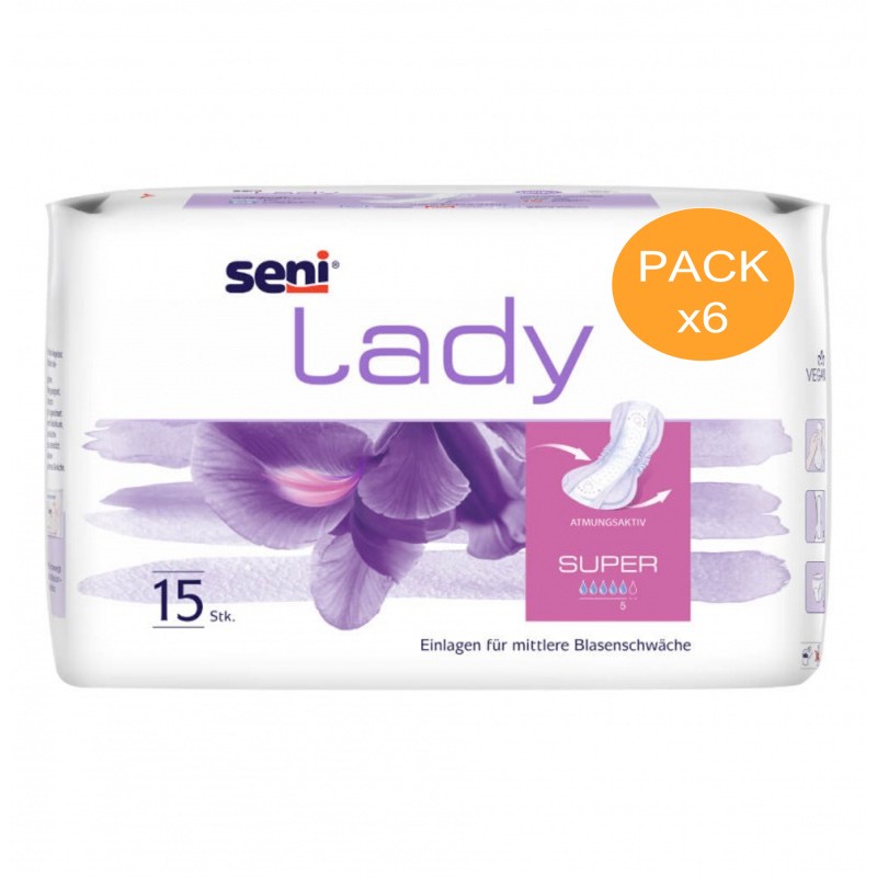 Protection urinaire femme - Seni Lady super - Pack de 6 sachets Seni Lady - 1