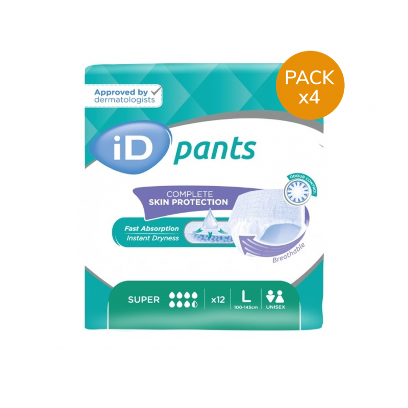 Ontex ID Pants L Super - Confezione da 4 bustine (nuovo) - Slip/Pantaloni assorbenti Ontex ID Pants - 4
